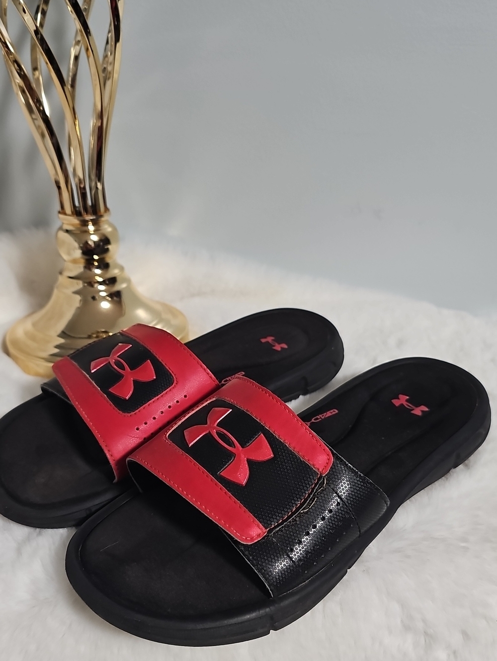 Under Armour Black & Red Adjustable Slide Sandals